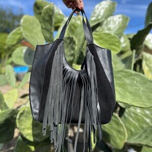 Elegant Black Fringe Tote Bag